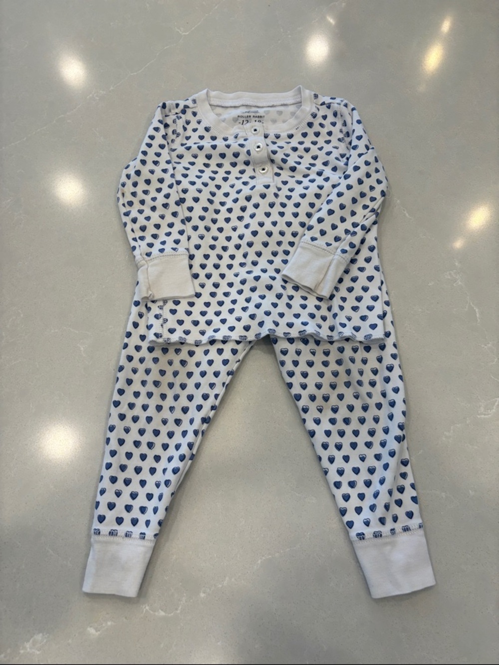 Roller Rabbit White and Blue Heart-Print Kids Pajama Set